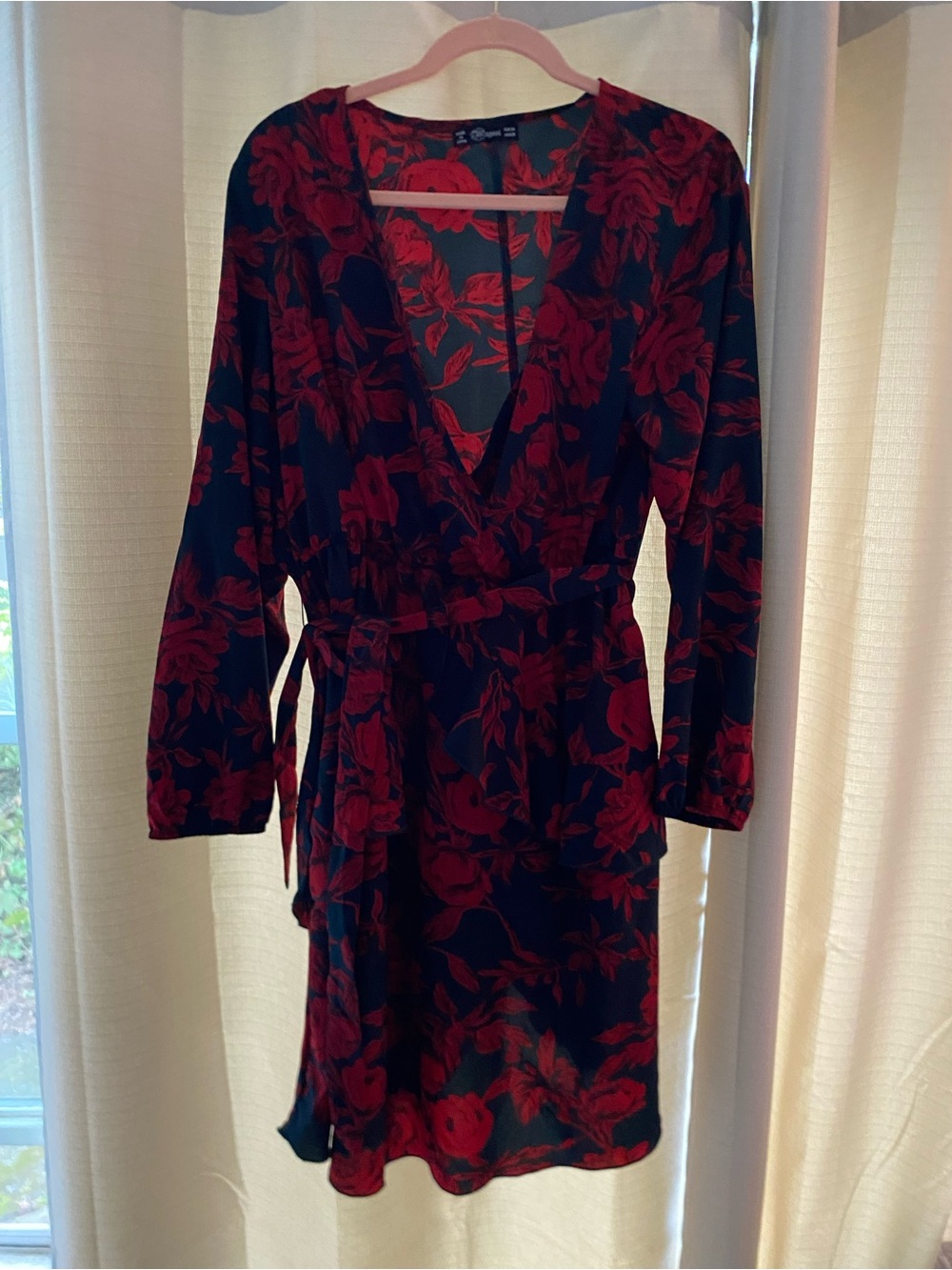 Floral Wrap Dress - Red Floral on Black - Unbranded